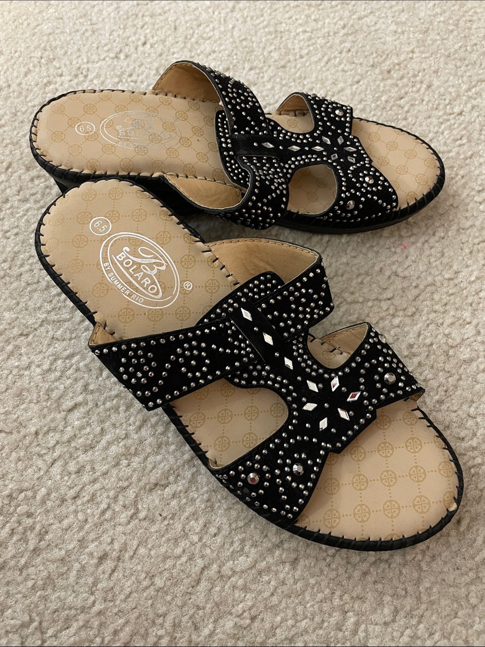Vintage Bolaro Embellished Wedge Sandals, Size 6.5 NWOT